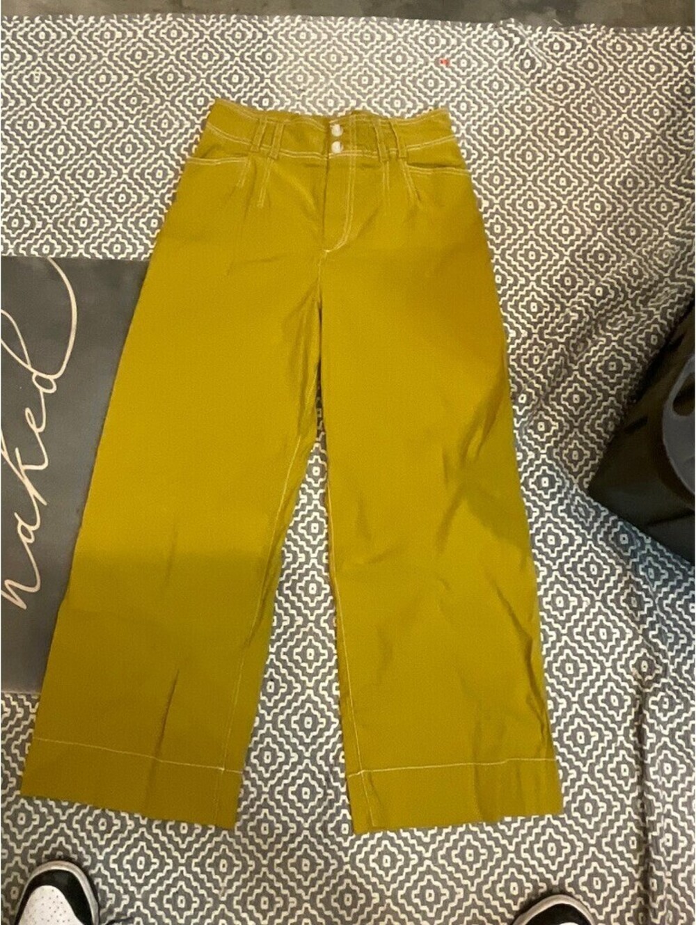 Anthropologie mustard cropped wide leg pants size 29